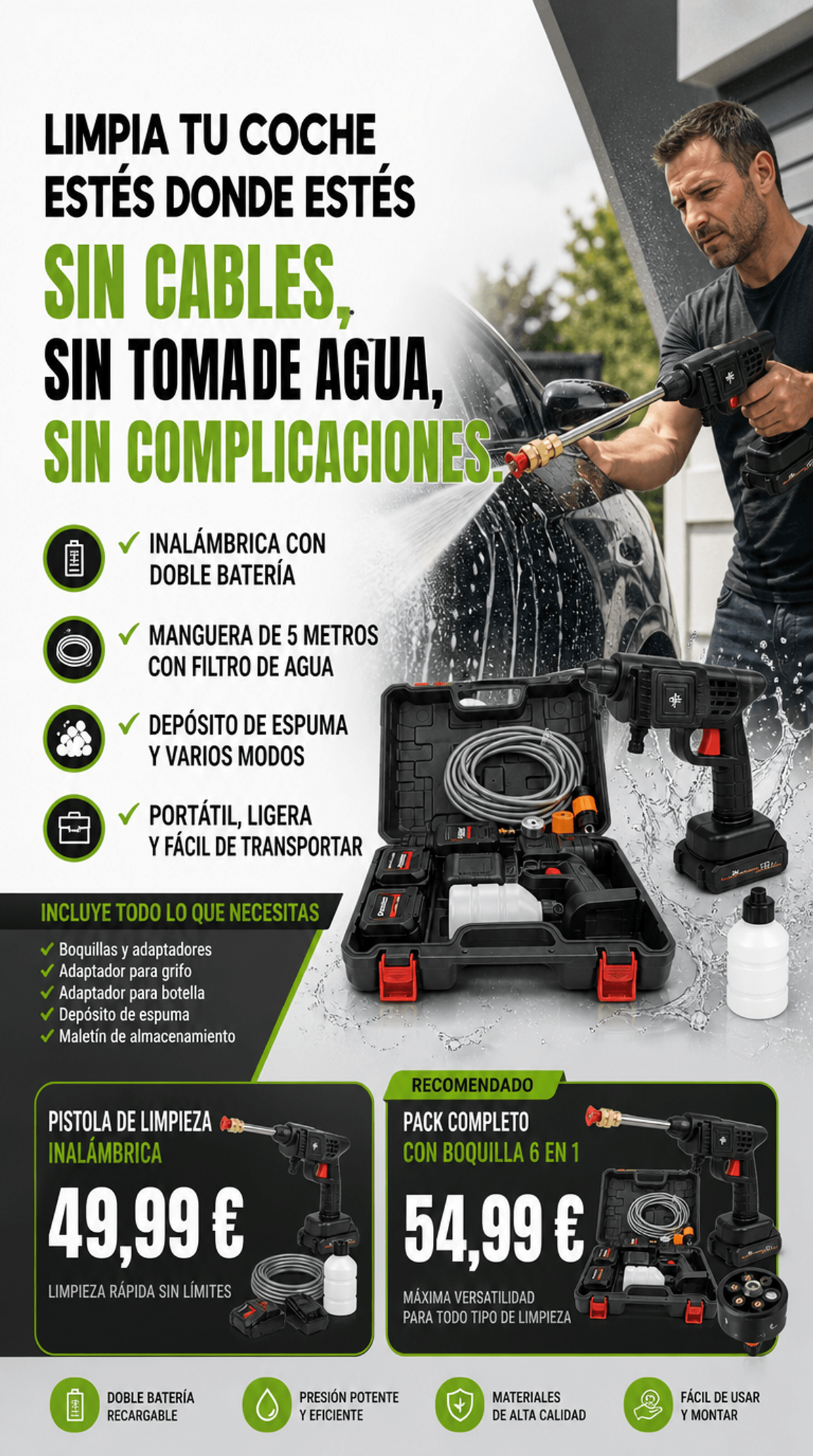 HydroForce™ - Pistola de Alta Presión sin Cable con 2 Baterías