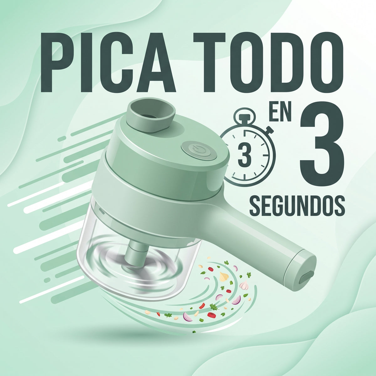 Cortador de verduras eléctrico ChopGo, infografía pica todo en 3 segundos