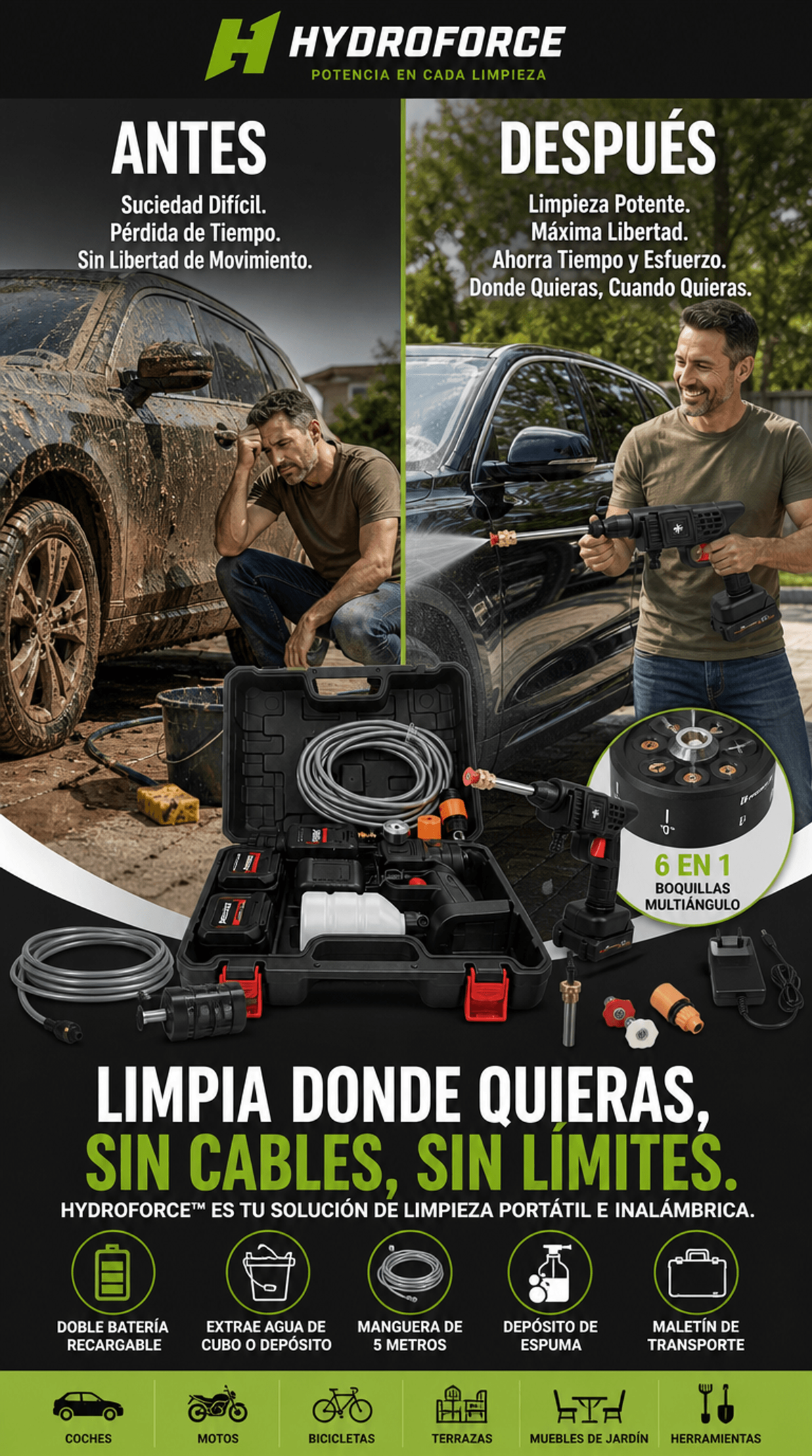HydroForce™ - Pistola de Alta Presión sin Cable con 2 Baterías