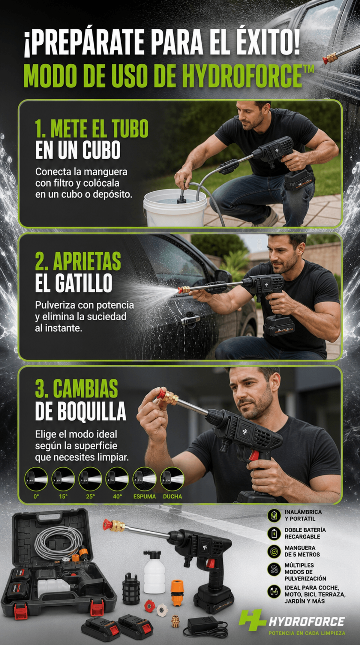 HydroForce™ - Pistola de Alta Presión sin Cable con 2 Baterías