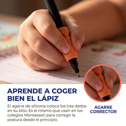 Niño aprendiendo a coger bien el lápiz con los cuadernos mágicos de caligrafía TrazoMágico