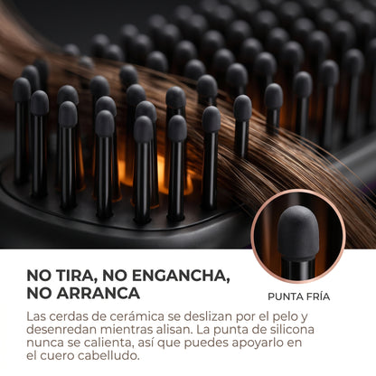 Cepillo alisador inalámbrico SedaBrush, primer plano de las púas del cepillo