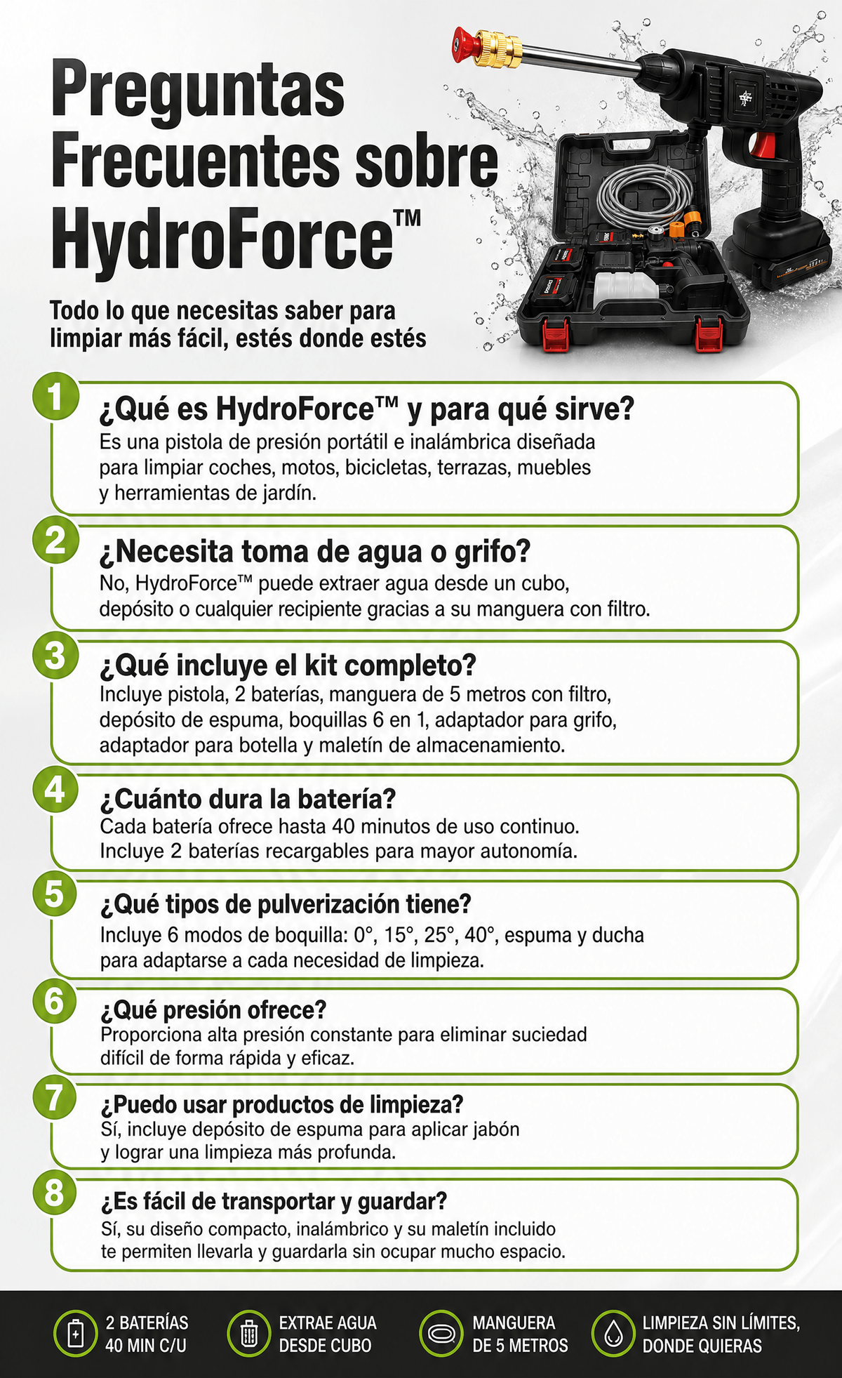 HydroForce™ - Pistola de Alta Presión sin Cable con 2 Baterías