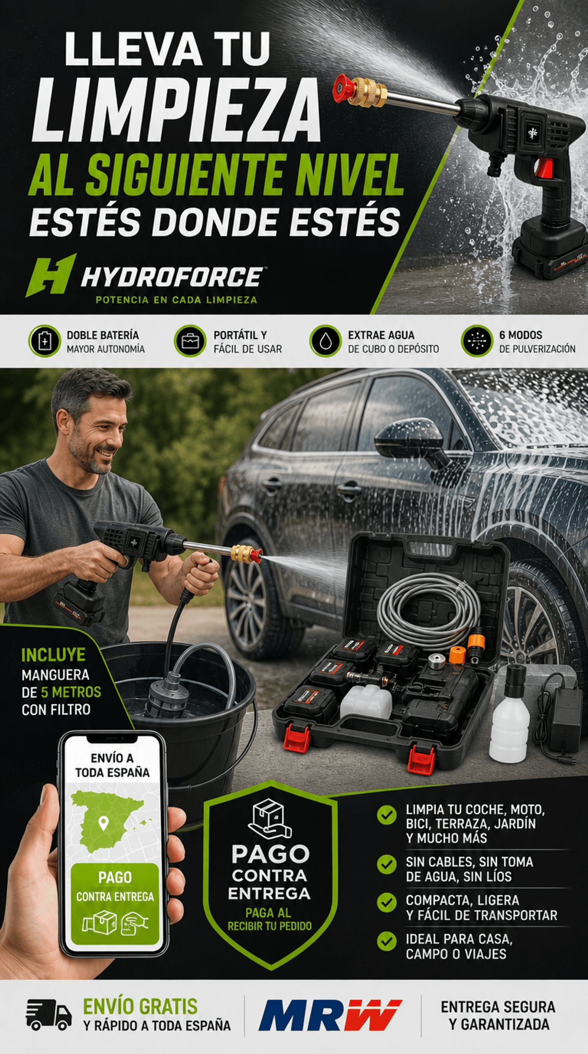 HydroForce™ - Pistola de Alta Presión sin Cable con 2 Baterías