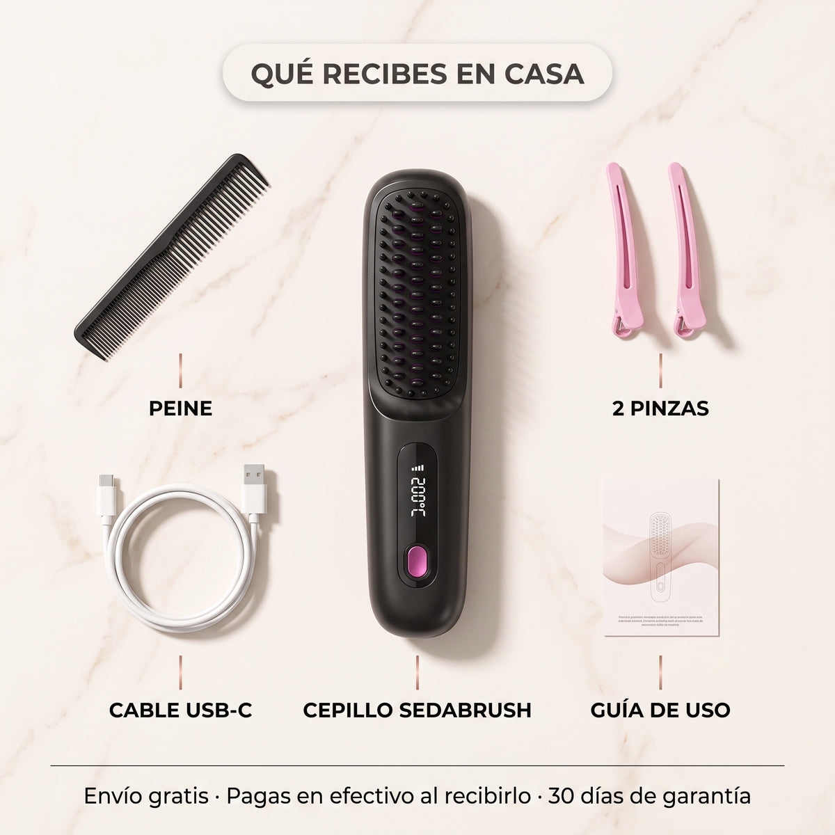 Cepillo alisador inalámbrico SedaBrush, vista lateral con los botones de control