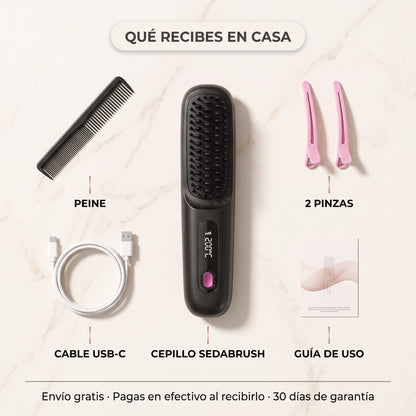 Cepillo alisador inalámbrico SedaBrush, vista lateral con los botones de control