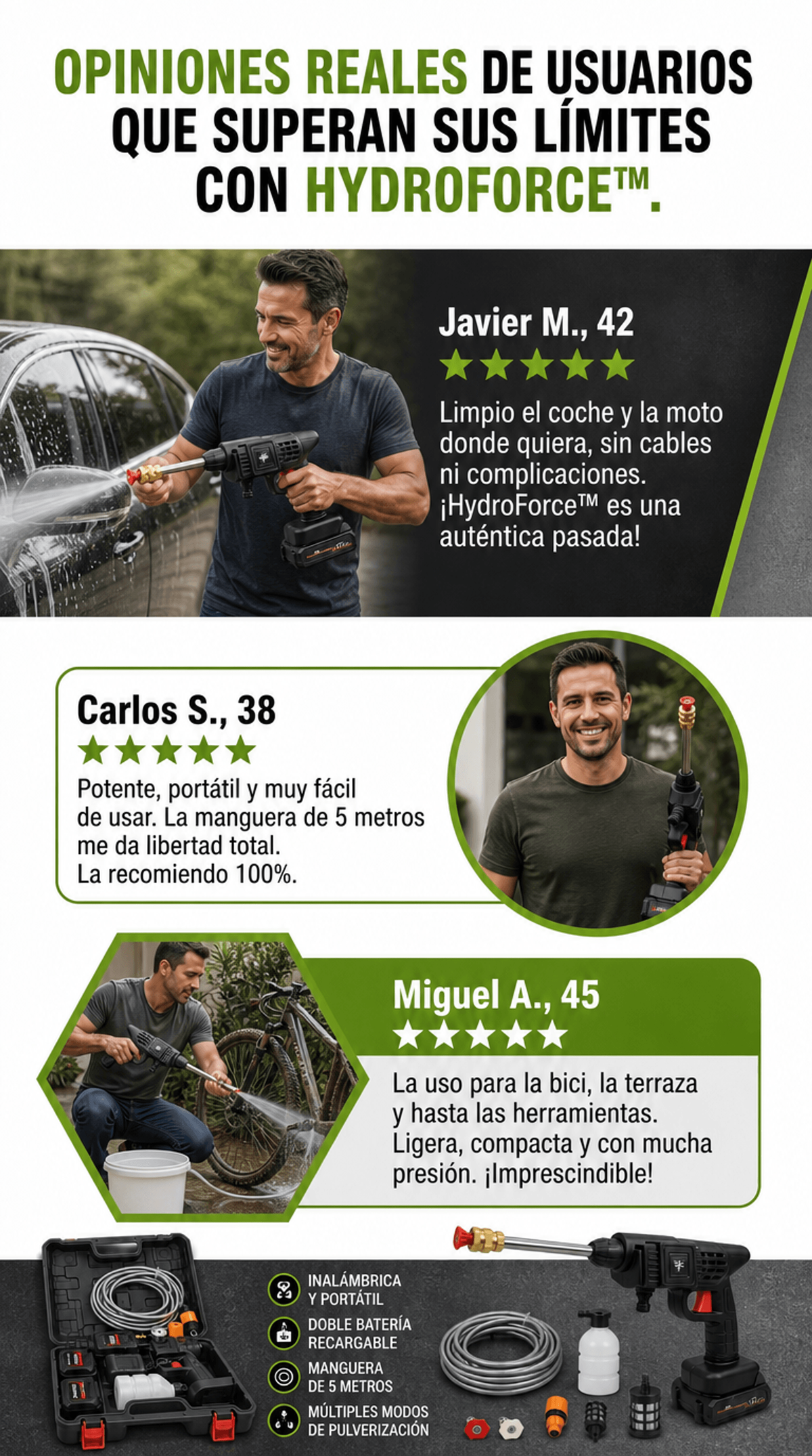 HydroForce™ - Pistola de Alta Presión sin Cable con 2 Baterías