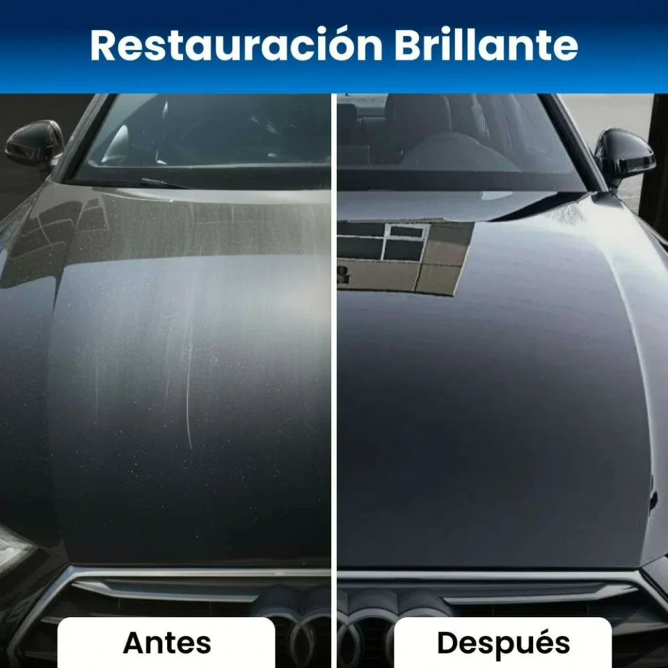 Spray reparador de arañazos CarNano, restauración brillante antes y después en un panel metálico