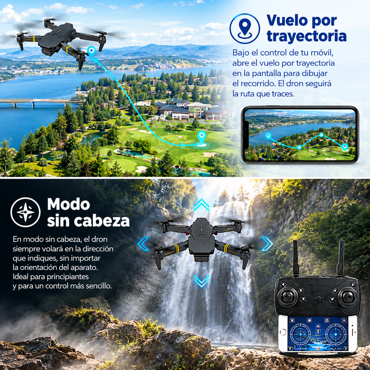 Dron con doble cámara 4K + Maletín Gratis + Batería Extra