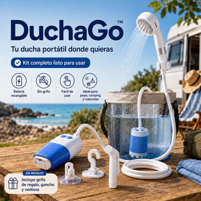 Ducha portátil premium DuchaGo, kit completo listo para usar en la playa