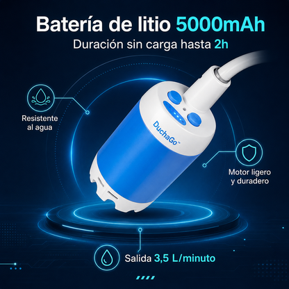 Ducha portátil premium DuchaGo, detalle de la batería de litio de 5000mAh