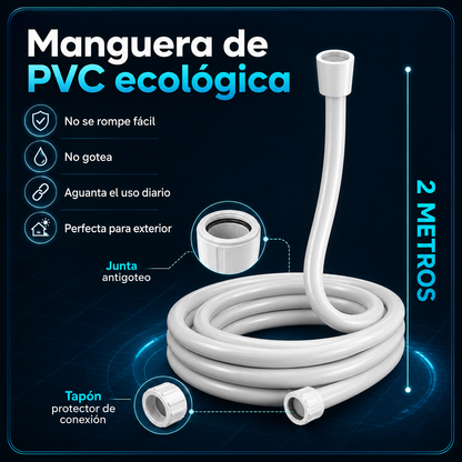 Ducha portátil premium DuchaGo, detalle de la manguera de PVC ecológico