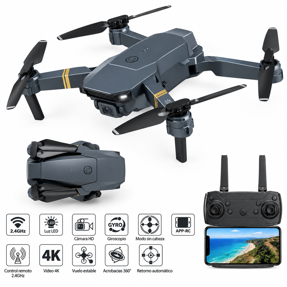 Dron con doble cámara 4K + Maletín Gratis + Batería Extra