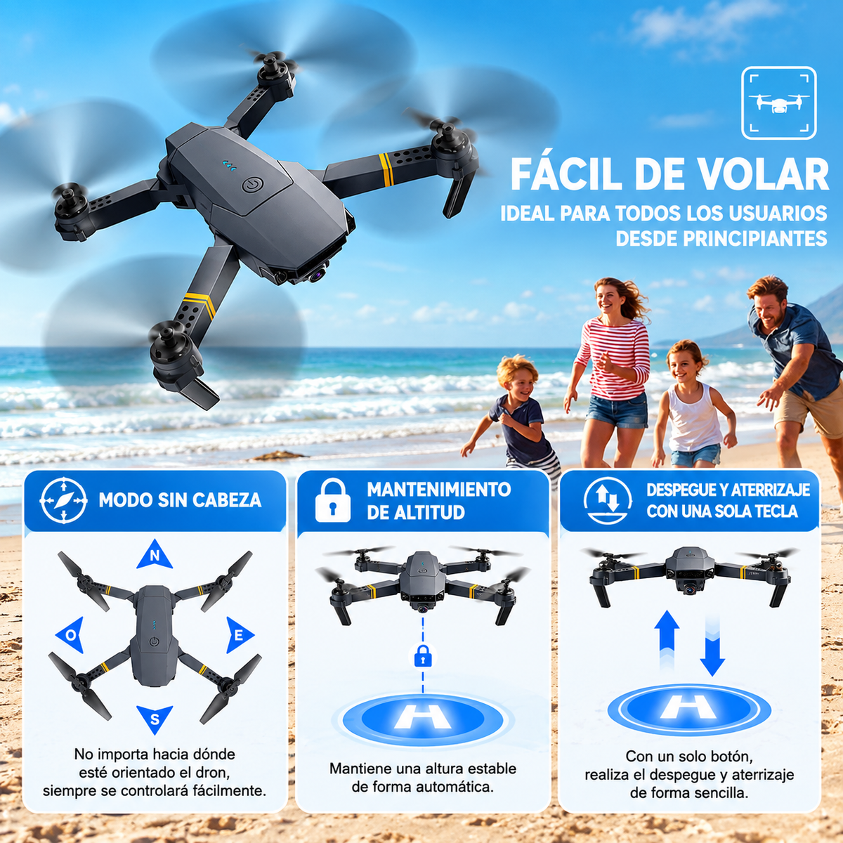 Dron con doble cámara 4K + Maletín Gratis + Batería Extra